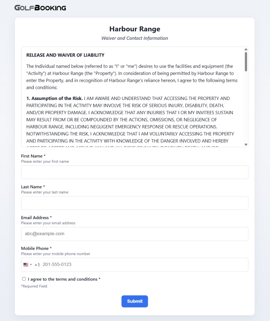 GolfBooking waiver guests can read and sign before they play